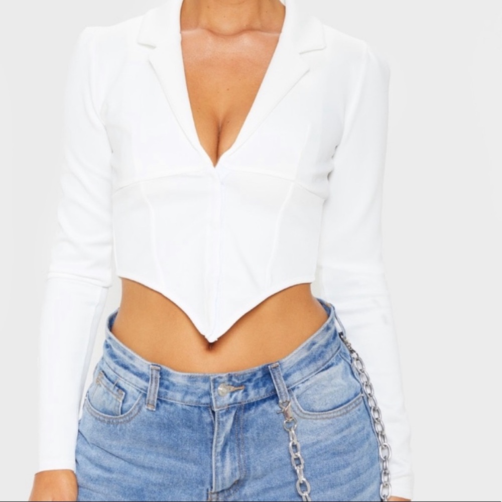White Blazer Crop Blouse